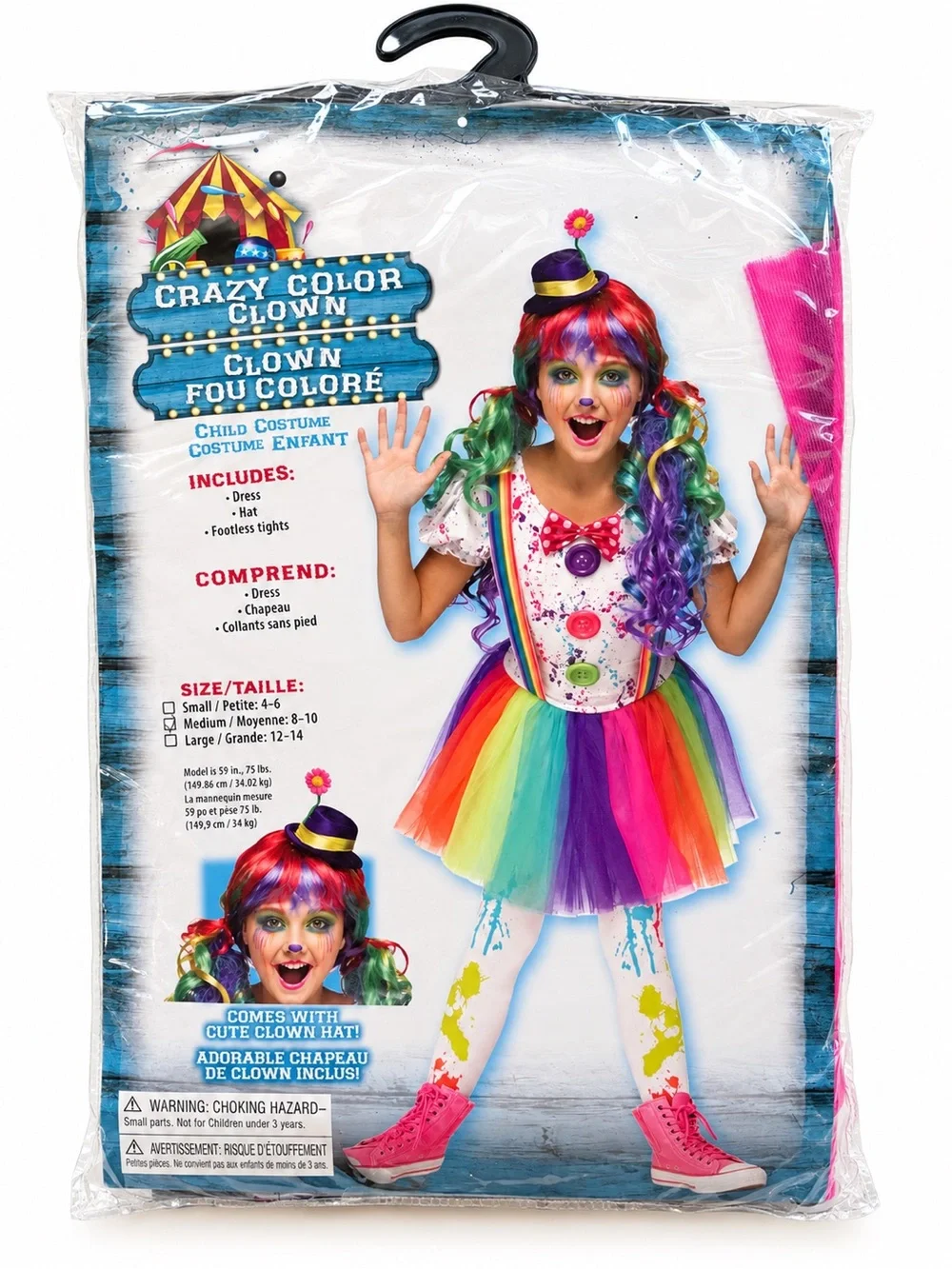 Girls Rainbow Crazy Clown Costume Neon Tutu Halloween Outfit 🎪Girl Size 8-10 NEW